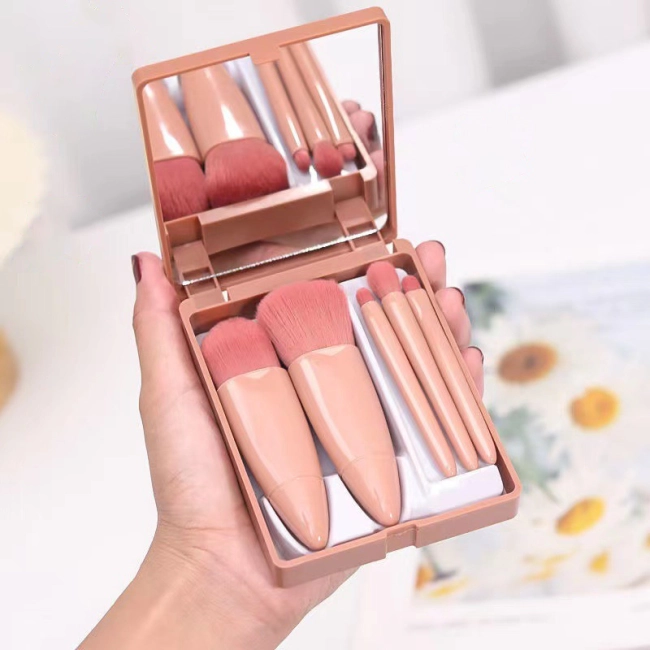набор кистей портативный с зеркалом для макияжа