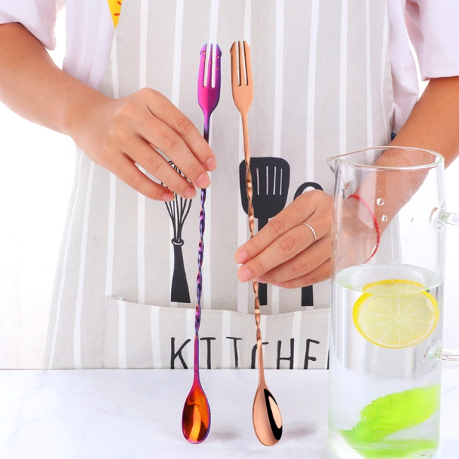 барна ложка з виделкою для коктейлів