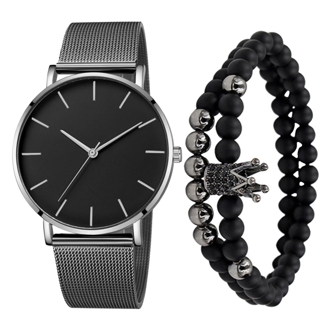 мужской набор браслет с часами