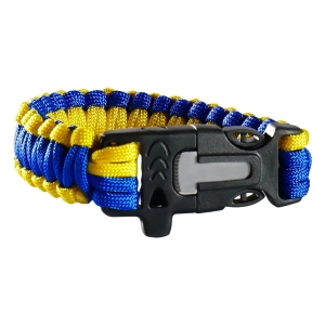 Жовто-синій браслет із паракорду з кресалом та свистком браслет із паракорду з огидом та свистком