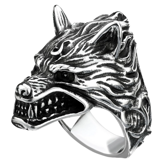 мужское кольцо волк