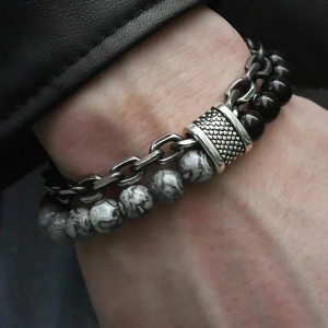 Мужской браслет с камнями и цепочкой браслет с камнями