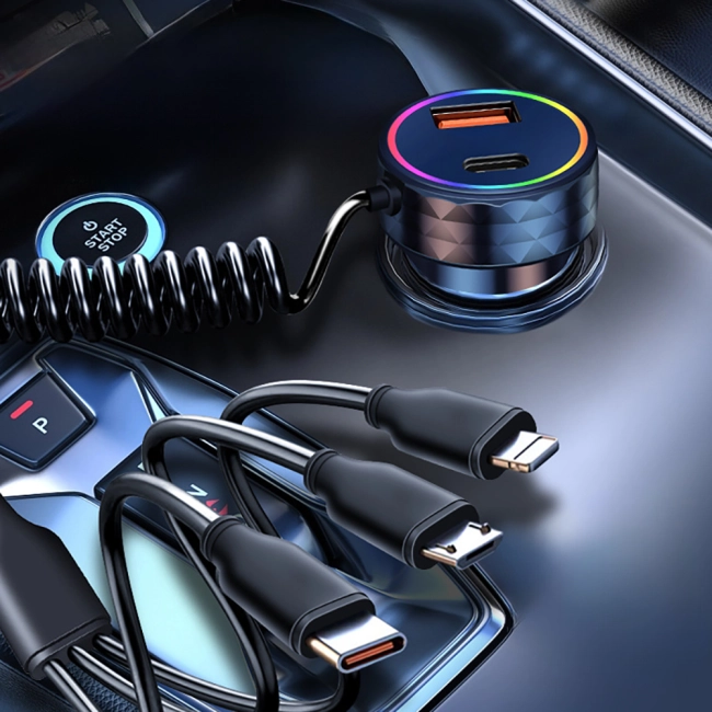 автомобильное зарядное устройство с кабелями