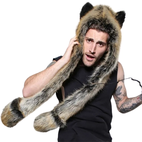 Чоловіча шапка з вухами вовка