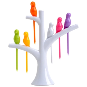 Пластиковые шпажки для канапе в виде птиц на дереве (6 шт) шпажки для канапе в виде деревца с птичками