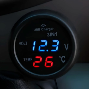 Автомобильная зарядка в прикуриватель с вольтметром и термометром зарядка в прикуриватель с вольтметром и термометром