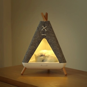 Светильник Шалаш с котенком и колонкой Светильник шалаш