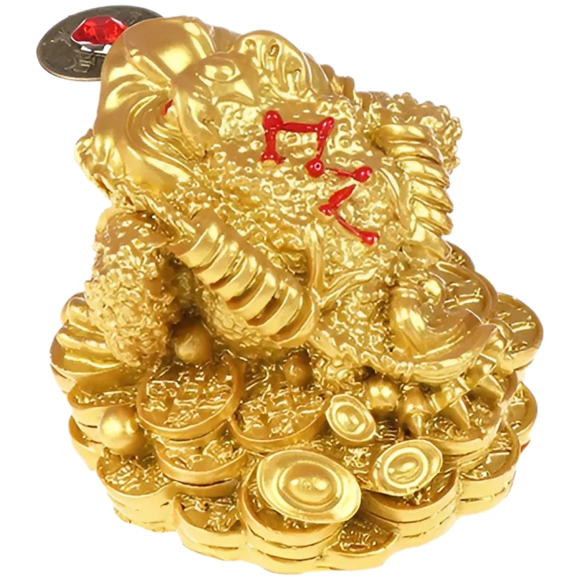 статуетка жаби з монетою