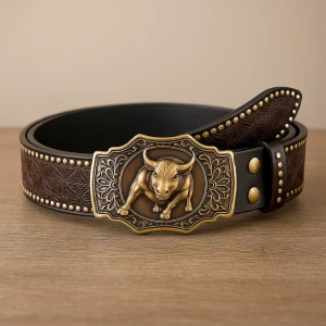 Мужской ремень с пряжкой в виде быка мужской ремень