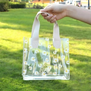 Прозорий подарунковий пакет з ручками і ромашками подарунковий пакет з ручками