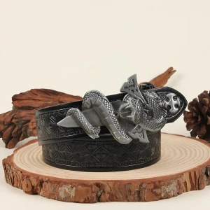 Мужской ремень с тиснением и фигурной пряжкой мужской ремень