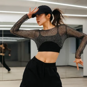 Сітчастий топ з довгими рукавами для Pole Dance топ з довгими рукавами