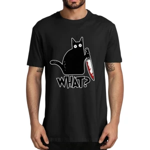 Футболка з принтом Кіт із ножем WHAT? футболка з принтом