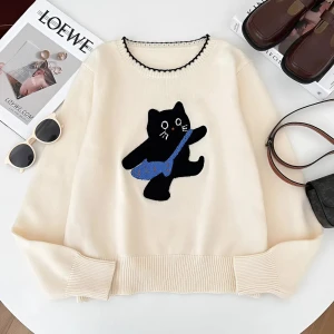 Жіночий светр з принтом котика (One size) жіночий светр з принтом casual светр в'язаний светр з котом