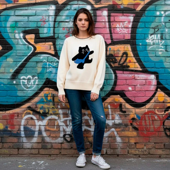 вязаный свитер с котом