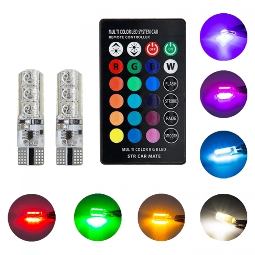 Автомобильные светодиодные габариты с пультом rgb t10
