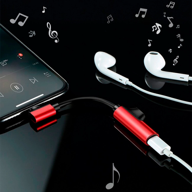 перехідник з lightning на навушники та зарядку