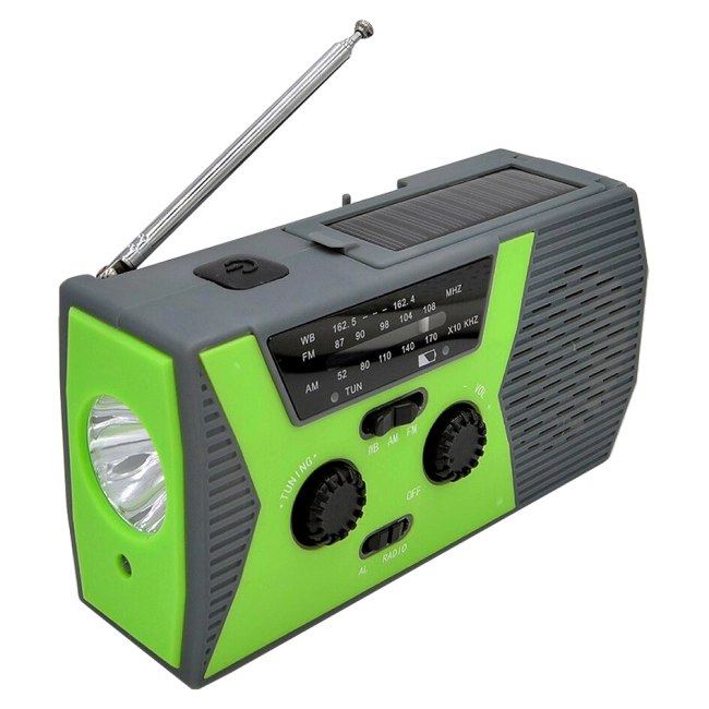 радіоприймач із сонячною батареєю та динамо