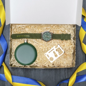 Подарочный набор для военного c флягой, мультитулом и часами подарочный набор для военного