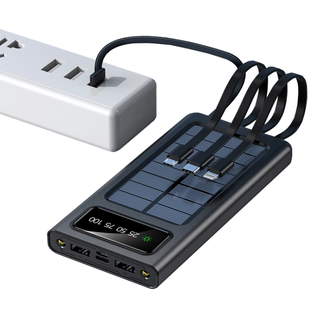 power bank з кабелями на сонячній батареї