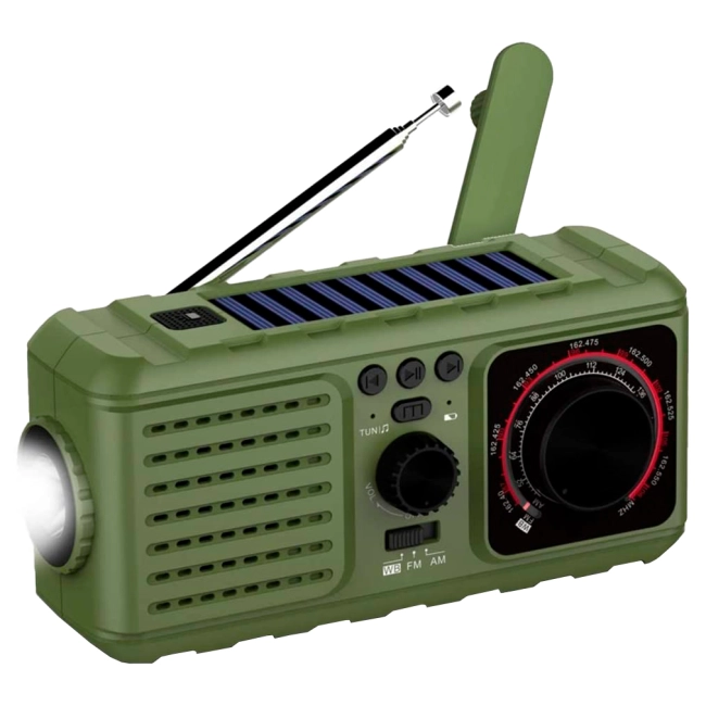 портативний динамо радіоприймач із сонячною батареєю