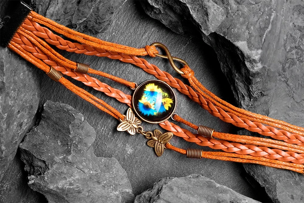 Женский многослойный браслет с подсолнухами