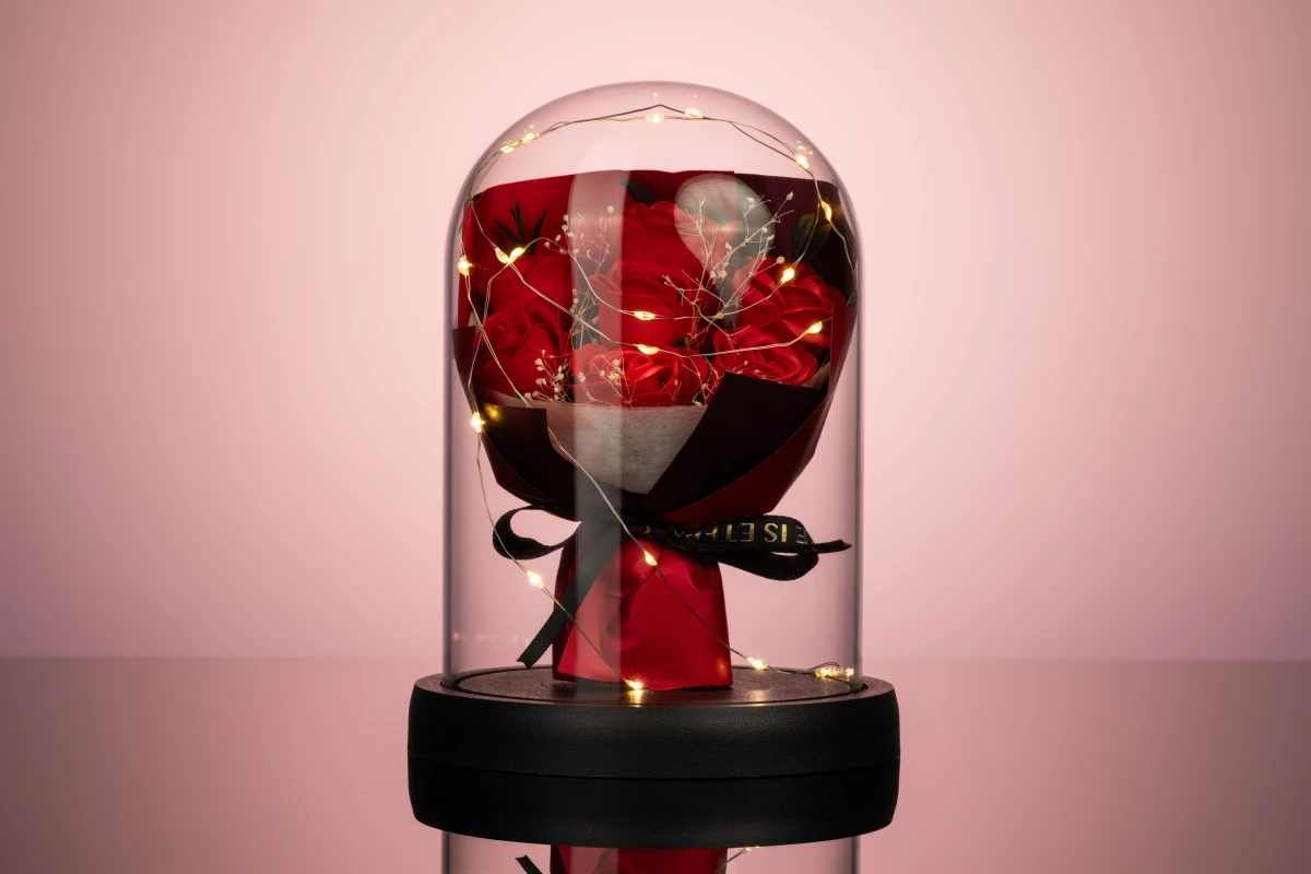 Подарунковий нічник троянди в колбі з підсвічуванням