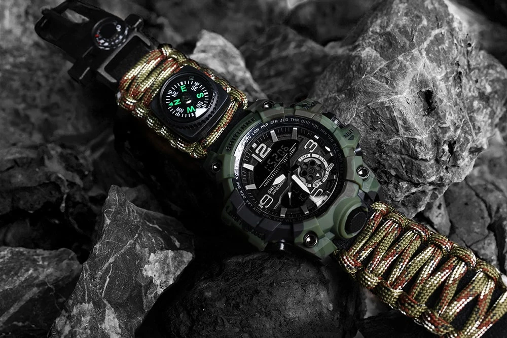 Камуфляжний наручний годинник з паракордовим браслетом